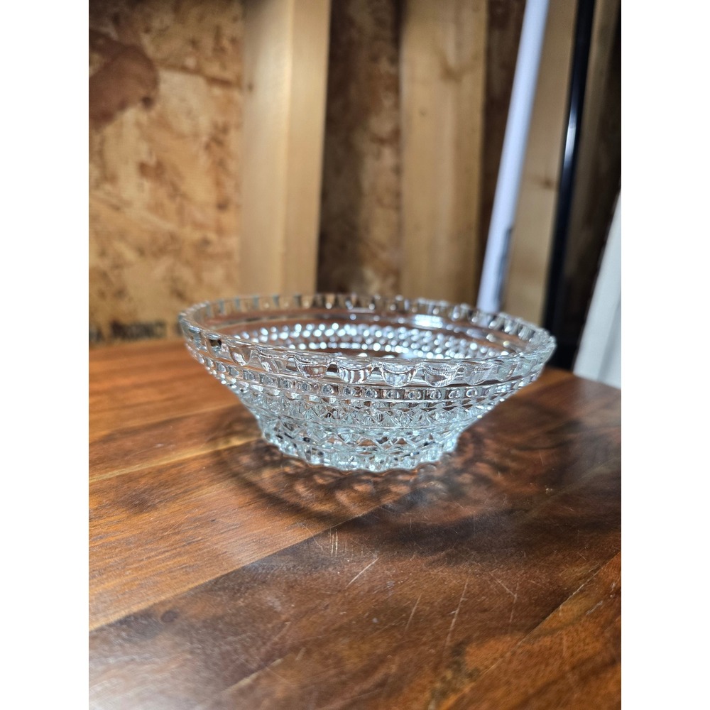 Vintage Clear Pressed Glass Scalloped Bowl Diamond Point Hobnail Candy Dish 5.5"